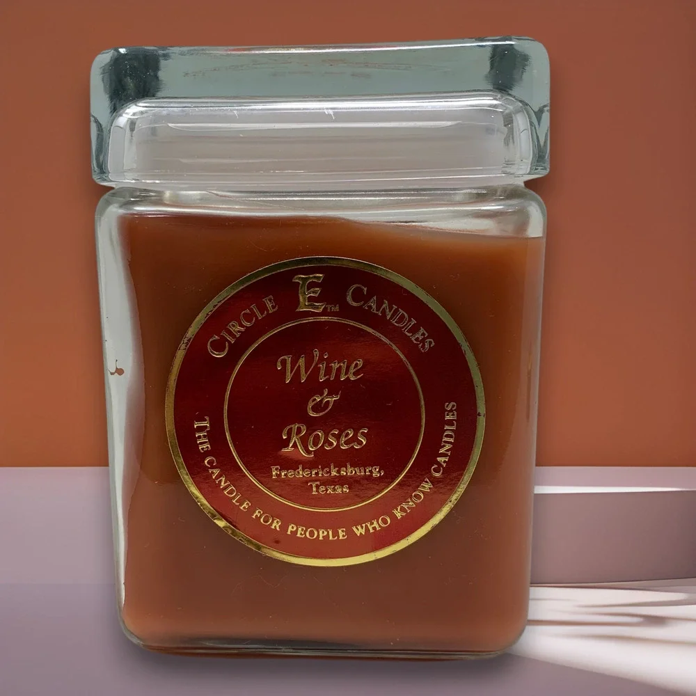 NEW Circle E Wine & Roses 40 oz Candle Square Jar 220 Hour 2 Wick Texas HTF